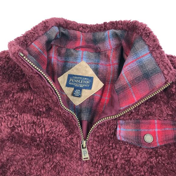 PENDLETON Fuzzy Sherpa Full Zip Jacket Women M Burgundy Cozy Everyday Travel EUC - Picture 4 of 13